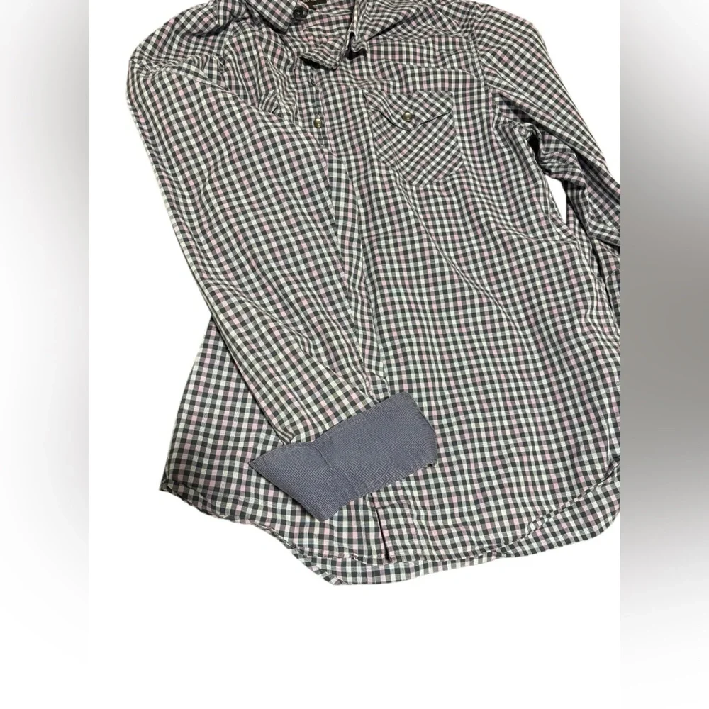 Banana Republic‎ Purple Gray Check Pearl Snap Pockets. Button Down Shirt. Large